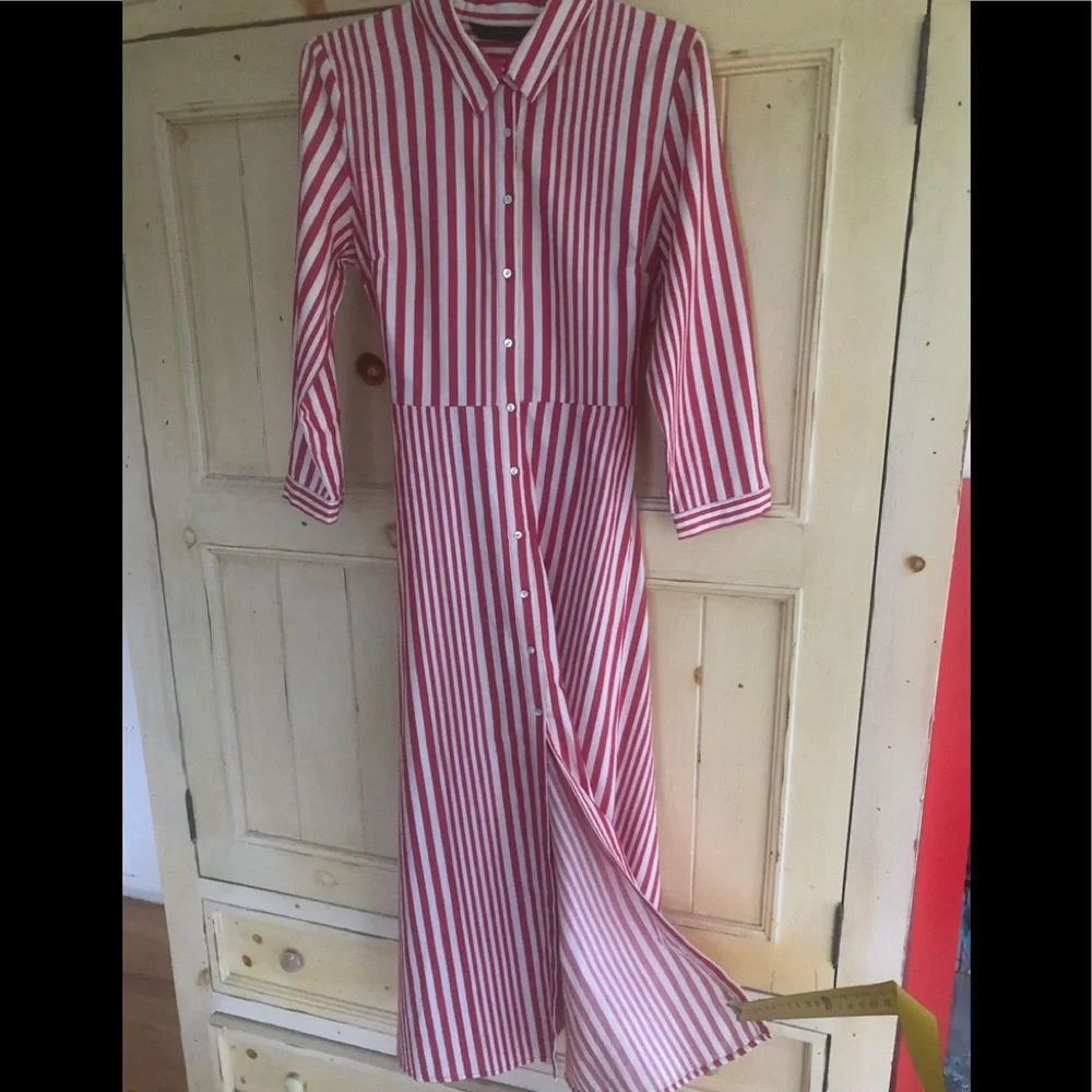 Zara Woman Red & White Striped Cotton Cala Dress.  EUC. - Picture 4 of 12